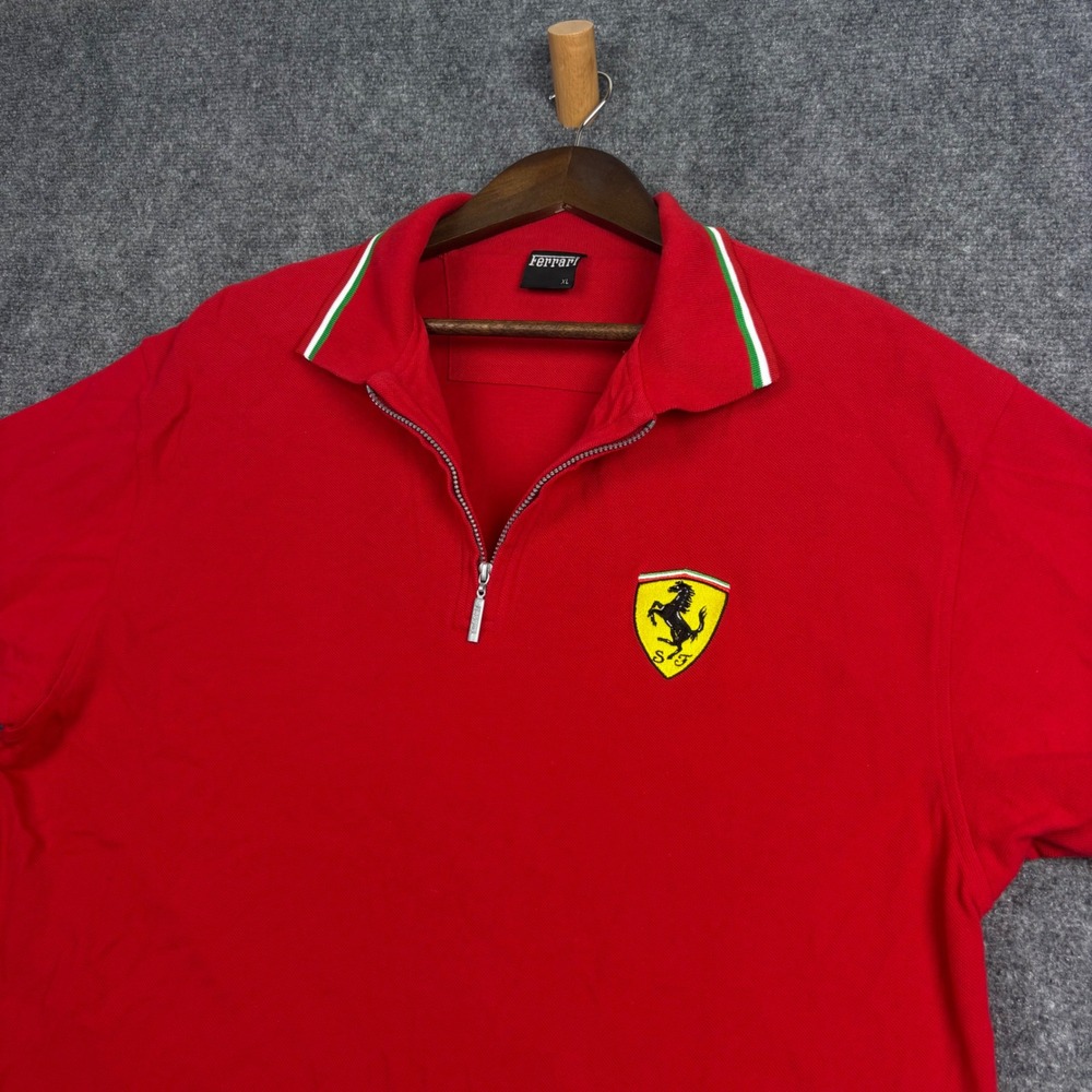 Vintage 1999 Ferrari Official Licensed Red Quarter Zip Polo Shirt Mens XL F1